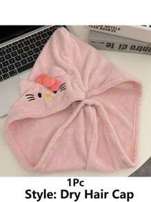 Sanrio 1 Stück Hello Kitty Bademantel Handtuch, süße rosa Korallen Fleece Katze, kann als Haarkappe verwendet werden, saugfähig und weich, ideal als Geburtstagsgeschenk für Freunde (einige Teile können zufällig sein), Duschhandtücher für Schönheitssalon, Hotel, Sport, Zuhause Essentials, Handtuch, Hautpflege