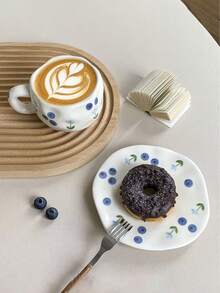 1pc Ins Style Hand-Painted Underglaze Ceramic Coffee Mug, Asymmetrical Hand-Molded Cup, Cute Fruit Pattern Coffee Mug For Home, Afternoon Tea, Milk, Juice, Beverage, Gift For Family, Friends Back To School - Multicolor - View 2