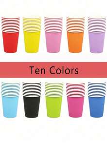 10/20/50/100pcs Vibrant Multicolored Paper Cups - Perfect For Hot & Cold Drinks, Ideal For Weddings, Picnics, BBQs, Travel & Events, Uncoated Party Supplies, Bbq Party Supplies ,Vibrant Party Cups,Reusable Party Supplies, Pink - Home Party Supplies For Cold Drink Coffee Festival Celebration - Multicolor - View 8