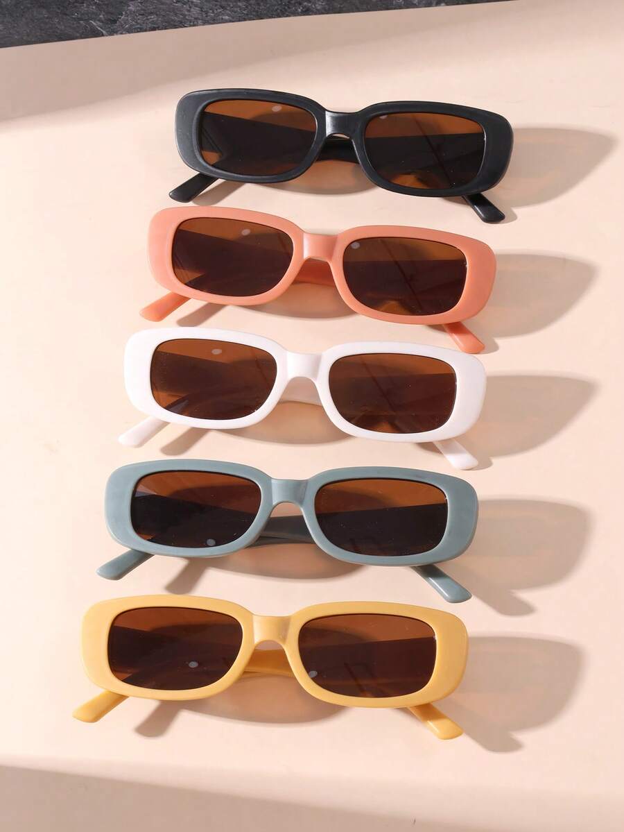 5 件儿童欧美复古个性椭圆方形框架眼镜，适合拍照和聚会 - 彩色 - 查看 1