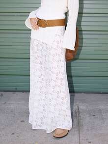 Women's Lace Sheer Sexy Elegant Solid White Maxi Skirt, See Through Suitable For Beach Vacation - White - View 9