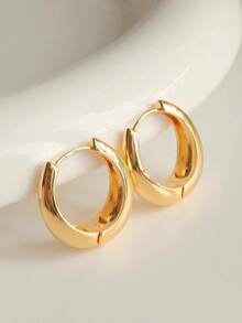 1 对/2 件简约优雅金属金色不对称几何圆形耳环，适合女性日常佩戴 - 耳扣 - 查看 19