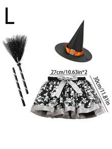 Set fustă scurtă de balet vrăjitoare pentru fete, cu pălărie și mătură, fustă scurtă cu curea elastică pentru dressing de Halloween, prințesă vrăjitoare costumată, violet negru portocaliu, articole de petrecere, decor cameră, cadouri de petrecere pentru copii - Multicolor - Vizualizare 10