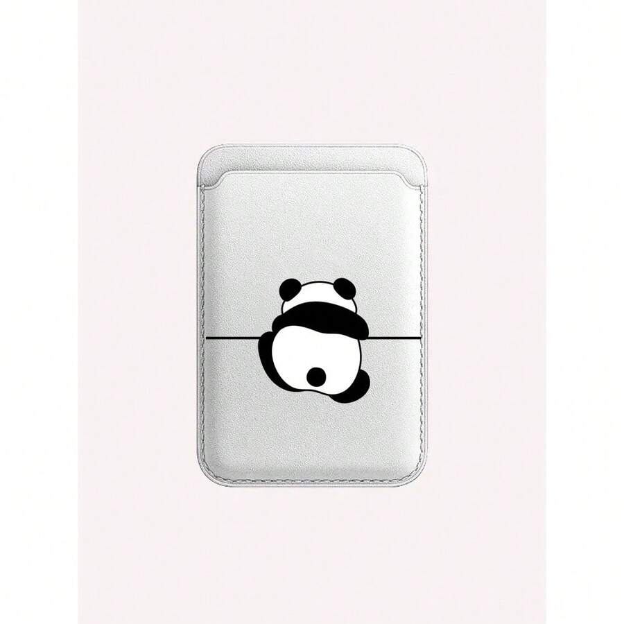 [Magsafe Magnetic Card Pack] Cute Panda Pattern Is Suitable For IPhone 16 15 14 13 12 Pro Max, Using PU Material, Good Choice For Men And Girlfriends. Compatible With 1-2 Credit Cards, Bank Cards - 白色 - 查看 1