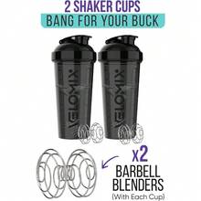 2 Pack 28oz Fitness Shaker Bottles With Stainless Steel Whisk Balls, Leakproof Protein Mixer Cup For Gym Workout School Travel, Includes Cleaning Brush & Wide Mouth Design For Easy Mixing - 9) Black Set - 查看 2