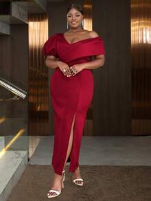 性感女士 V 领前开衩鸡尾酒礼服，适合生日、婚礼宾客、毕业典礼、晚宴、返校节除夕