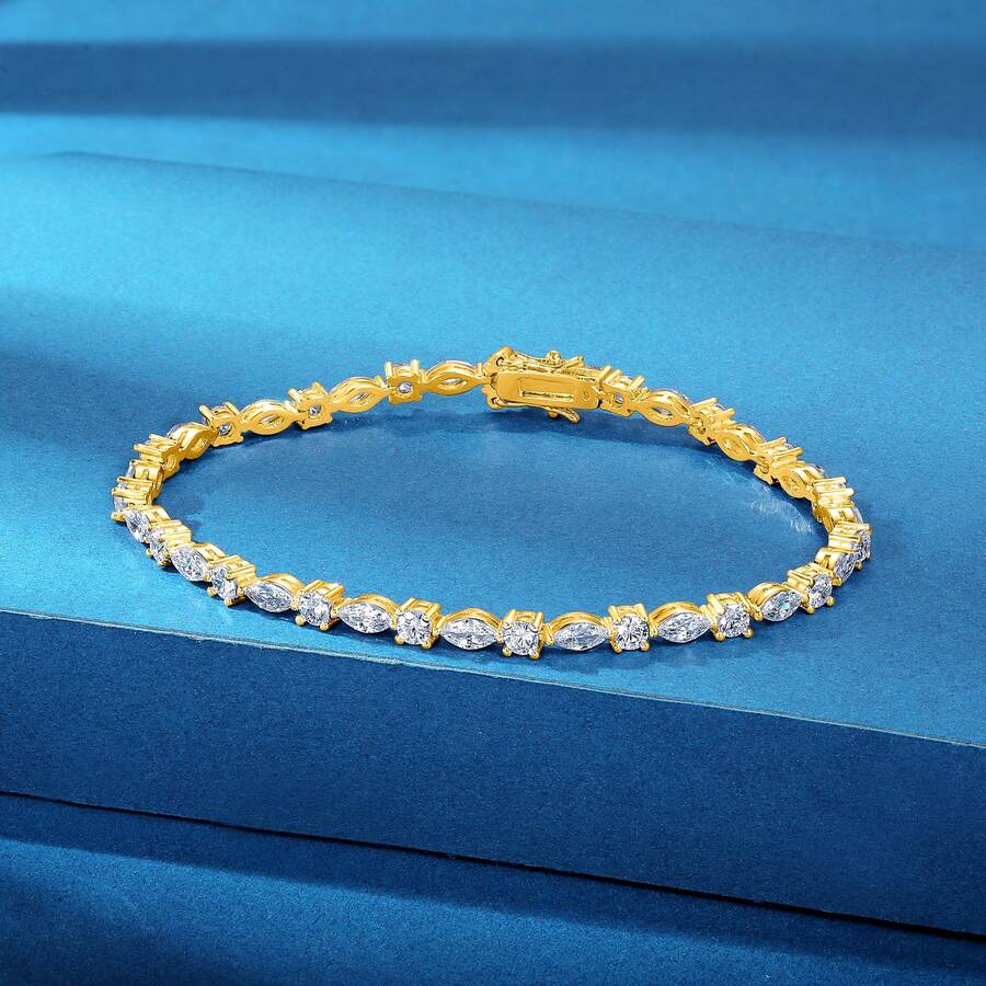 MDFUN 1 chiếc vòng tay tennis hình mắt đính kim cương và đá Cubic Zirconia mạ vàng thanh lịch, phù hợp cho nữ