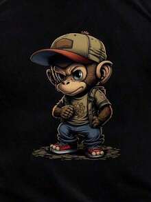 Camiseta de manga corta y cuello redondo de verano con estampado simple para hombres Manfinity Dauomo, camisetas estampadas con características de cultura callejera - Negro - Ver 6