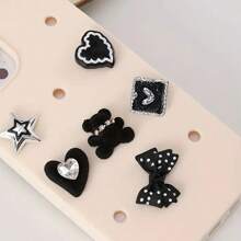 10pcs Black Cartoon Shoe Charms, Suitable For Women's Clogs And Sandals - DIY Accessories, Made Of ABS Material, Cute Bear And Star Design, Great For Personalizing Shoes, Shoe Decorations | Fun Accessories | Durable Shoe Charms, Shoe Decorations