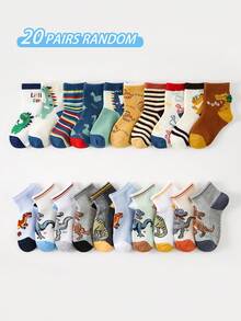 20/10/5/1 Pairs Kids Socks, Cartoon Dinosaur Decor, Soft & Comfortable, Breathable, Casual, Suitable For Daily Wear, Gifts, Travel, Back To School, Sports, Classroom, New Semester, Students, Assorted Colors & Styles - Multicolor - View 17