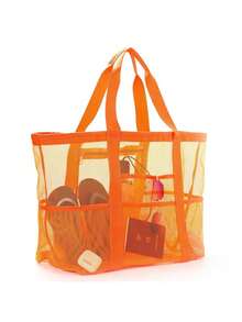 1个超大网眼沙滩包 - 防沙游泳手提袋，超大容量，适合家庭使用，可折叠轻便，带拉链和额外口袋，可装玩具和沙滩度假必需品 - 彩色 - 查看 15