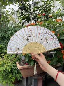 中国风折叠扇，古风复古风夏季汉服女式旗袍舞蹈扇，便携式波西米亚印花 ABS 塑料手扇，适合春、夏、秋、冬 - 彩色 - 查看 15