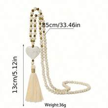 1pc Elegant Bohemian Style Long Y-Shape Women's Necklace With Turquoise Heart Beads Versatile Fashion Accessory For Casual Attire & Gifting Daily Wear All-Season Gift Accessory Pendant Necklace - 白色 - 查看 3