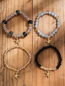 16/32Pcs Bohemian Ocean Style Stackable Handmade Sea Star Pendant Beaded Bracelet Set - For Women Vacation Travel Gift, Beach Party & Casual Daily Wear - Multicolor - View 5