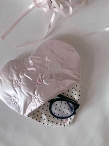 1pc Glasses Pouch Bow Embossed Heart Pink PU Leather With Patterns Heart Shaped Eyewear Storage Case Bow Embossed Pouch Eyewear Accessory