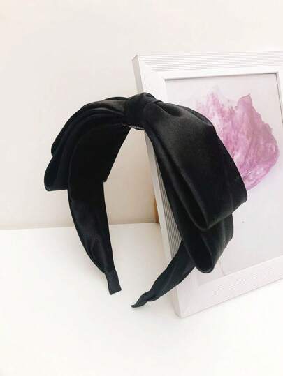 1pc Women's Plain Bow Double-Layer Headband,Hairband,Hair Hoop Headbands, Black