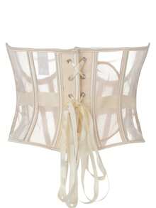 1 件女式修身束腰上衣，拉链网眼轻质透气塑身内衣丰胸上衣万圣节服装 - 杏色 - 查看 3