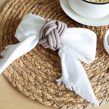 6pcs/Set Handmade Woven Flower Shaped Napkin Rings, 1.57*1.97inch (4*5cm) Thick Rope Woven Napkin Rings, Farmhouse Napkin Rings For Thanksgiving, Birthday Party, Wedding Table Decor