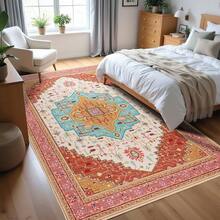 2x3 Bright Pink Area Rug For Entryway, Small Washable Rugs With Non-Slip Backing For Girls Bedroom, Cute Vintage Throw Carpet Kitchen Laundry Front Door Decor