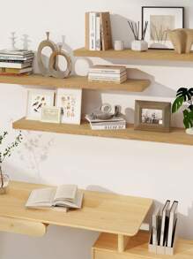 1 件木制塑料浮动搁板，壁架壁炉架，农舍木制塑料搁板，适用于浴室、厨房、办公室墙壁装饰 - 黃色 - 查看 3