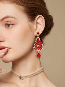 2 件欧美时尚水晶吊坠耳环，女士长款闪亮奢华方晶锆石耳环，新娘婚礼耳环