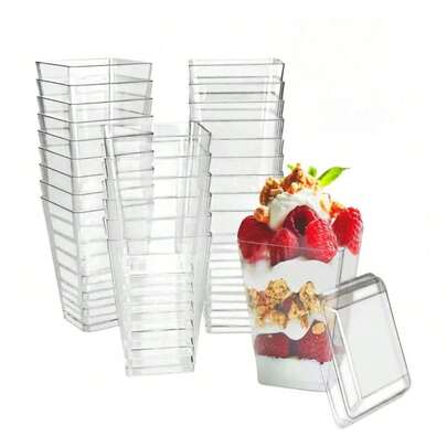 10/20/30/50/100个装透明加厚盖慕斯杯、甜点杯，适用于饮料、奶茶、水果奶昔、冰沙、汽水、烧烤、野餐，适合各种派对场合。