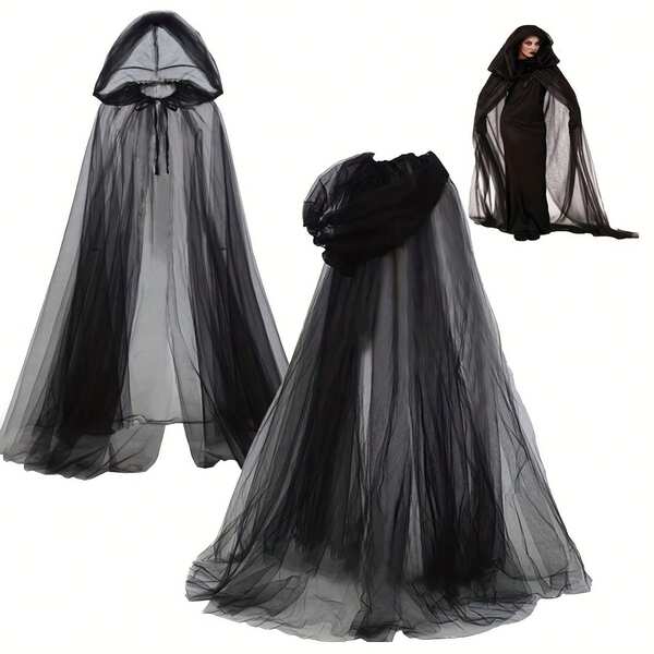 1pc Women's Witch Cloak - Elegant Gothic Style Wedding Veil, Halloween Fringe Dark Magic Costume Wrap, Vampire, Gothic Party Lightweight Non-Electric Accessory, Suitable For Women & Teens, Layered Design, Smooth Texture
