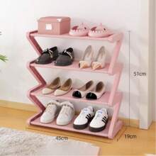 1pc 4-Tier Z-Shaped Shoe Rack, Plastic Freestanding Storage Shelf, Multifunctional Large-Capacity Storage Rack,Easy Assembly Floor Mounted Organizer For Living Room, No-Tool Installation, Stackable Home & Dorm Room Essential,Save Space, Home Organization Shoes And Boots Storage Sundries, Suitable For Corridors, Closets, Living Rooms, Bedrooms