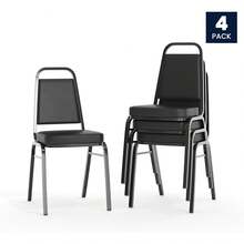Set Of 4 Trapezoidal Vinyl Stacking Chairs, Commercial Stackable Chairs With Padded Seats And Backs, Black - 黑色布料/黑色框架 - 查看 7