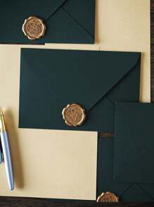 16pcs/Set, 3pcs Envelopes, 10pcs Letter Papers, 3pcs Wax Seals, Office Envelopes, Office Supplies, Bridesmaid Proposal Gift, Wedding Invitation Cards, Premium Green Envelope Card Paper, Stationary, Gifts For Him, 40th Birthday Gift, Personalized Gifts, Saudi National Day Gifts, National Day Giveaways, Friend Gift Cards, Envelopes, Letter Papers, Wax Seals - Advanced Dark Green - View 3