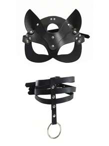 Juego de 2 piezas/1 pieza de mascarilla con cara de gato sexy y juguetona para mujer, ajustable, para uso diario, Halloween, Navidad y accesorios para fiestas