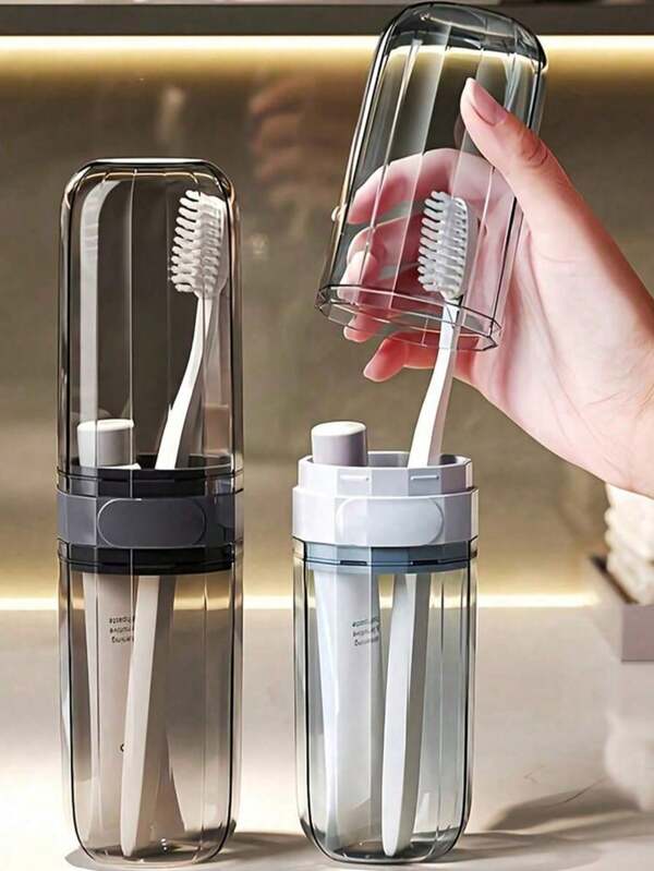 1pc 2-In-1 Portable Toothbrush Case With Rinse Cup, Dustproof Bathroom Organizer - Split Design For Family Travel/Home/Back To School, Ideal For Winter Travel & Christmas Gift, Perfect For Families, Students, Travelers & Holiday Shoppers