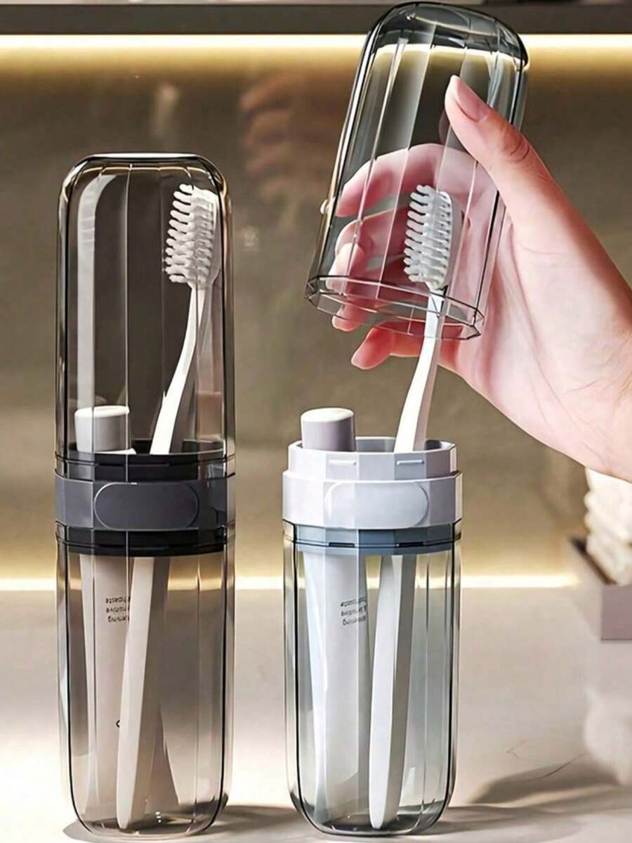 1个二合一便携式牙刷盒，带漱口杯，防尘浴室收纳盒 - 分体式设计，适合家庭旅行/居家/返校，是冬季旅行和情人节的理想礼物，也是家庭、学生、旅行者和节日购物者的完美之选。 - 彩色 - 查看 1