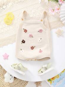 Infant Girls' Lightweight Knitted Flower Embroidery Strap Bodysuit, Summer - 米色 - 查看 2