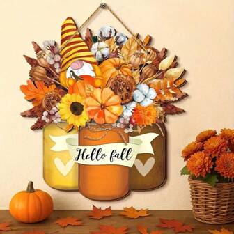 1pc Welcome Fall, Thanksgiving, Fall Harvest, Pumpkin, Sunflower, Wooden Welcome Sign Hanging Ornament For Home And Outdoor Fall Decorative Hanging Thanksgiving Party Decorations Halloween Autumn Decor