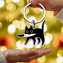Elegant Cat Keychain Gift For Women - Adorable Black Cat Keyring, Purr-Fect Present For Cats Lovers, Unique & Funny Kitty Accessories - 黑色 - 查看 9