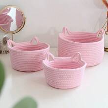 Handmade Woven Cat-Shaped Storage Basket, Desktop/Bedside Organizer Basket, Living Room/Bedroom Storage Bin - Pink - View 5