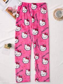 SANRIO 两件套三丽鸥可爱柔软毛绒睡衣，卡通印花加厚女士长袖上衣和裤子，玫红色抓绒保暖休闲家居服套装，适合春、秋、冬季穿着，卡通动漫图案，时尚派对礼物，适合送给朋友、女朋友、情侣，返校季、感恩节、新年假期，舒适保暖。 - 玫紅色 - 查看 3