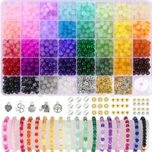 420 pièces Kit de perles de verre d'imitation de jade pour la confection de bijoux, bracelets d'amitié, boucles d'oreilles, colliers. Ensemble de perles rondes en cristal pour artisanat DIY (couleurs aléatoires)