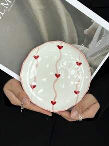 1 pieza Plato de cena de cerámica con estampado floral azul de estilo INS, bandeja de comida esmaltada asimétrica hecha a mano, vajilla del hogar, plato para bistec, pasta, ensalada, postre, fruta, regalo de fiesta para novio/novia