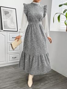 女士休闲系带荷叶边袖口收腰长裙（不含衬衫）、教师装、商务休闲装、返校服、返校节礼服