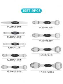 9pcs Magnetic Measuring Spoons, Stackable Measuring Spoons, Baking Measuring Spoons, Household Kitchenware Measuring Spoons, Stackable, Convenient Nesting And Storage, With American/Metric Mark-Leveler, Accurate Measurement,Suitable For Beverage Preparation, Baking And Cooking, And Kitchen Spice Seasoning Powder, Matcha Powder, Chocolate Powder, Coffee Powder, Oil,Kitchen Utensils,Kitchen Gadgets,Baking Measuring Gadgets. - - - View 9