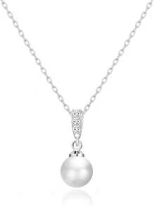 Philip Jones Silver Plated Pearl Drop Necklace Created With Zircondia® Crystals - 1 - 查看 9