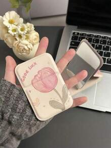 2 Pieces - Tulip Pattern Folding Makeup Mirror, Portable Handheld Vanity Mirror, Simple Folding Dressing Table Mirror, Simple Vanity Mirror For Dorm/Student And Desktop,Makeup,Cheap,Room Decor,Vanity,Travel,Bedroom,Makeup Accessories,Mirror,Vanity Mirror,Mini Mirror,Compact Mirror,Mirror Small,Hand Mirror