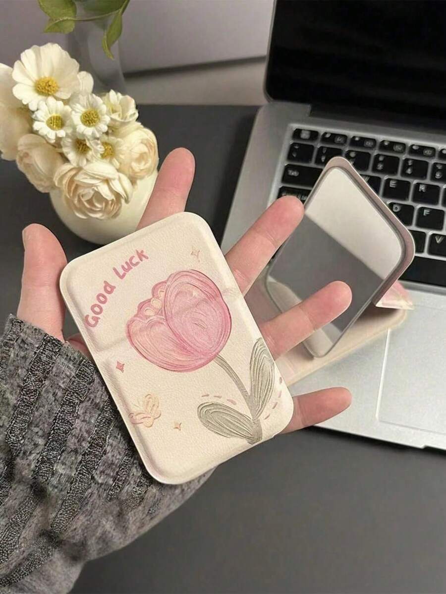 2 Pieces - Tulip Pattern Folding Makeup Mirror, Portable Handheld Vanity Mirror, Simple Folding Dressing Table Mirror, Simple Vanity Mirror For Dorm/Student And Desktop,Makeup,Cheap,Room Decor,Vanity,Travel,Bedroom,Makeup Accessories,Mirror,Vanity Mirror,Mini Mirror,Compact Mirror,Mirror Small,Hand Mirror