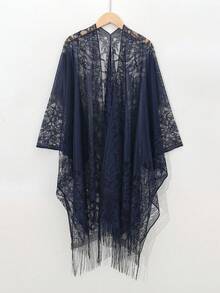 1pc Solid Color Lace Hollow Out Tassel Shawl Scarf Wrap For Women, Versatile For Dress - Multicolor - View 6