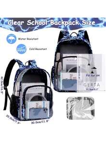 Polaris Clear Backpacks For School Heavy Duty Transparent See Through Clear Backpack Stadium Approved Clear Bookbag For Boys College School Clear Backpack For Concert Work Sport Travel - 藍色閃電 - 查看 7