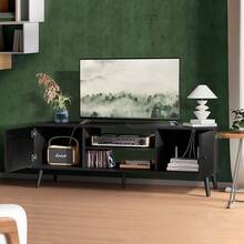 TV Stand For 55 60 Inch Television, 2 Cabinet, Soft Hinge Door With Handle, Black - 黑色 - 查看 1