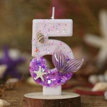 1支数字生日蜡烛，优雅鱼尾造型蛋糕蜡烛，紫色闪光蛋糕装饰，适合女孩和女士周年纪念庆祝活动 - 淺紫色 - 查看 10