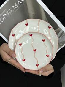 1 pieza Plato de cena de cerámica con estampado floral azul de estilo INS, bandeja de comida esmaltada asimétrica hecha a mano, vajilla del hogar, plato para bistec, pasta, ensalada, postre, fruta, regalo de fiesta para novio/novia